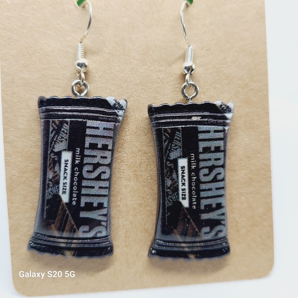 Handmade Milk Chocolate Candy Bar Novelty Dangle Earrings Snack Size Miniature